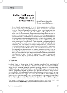 Sikkim Earthquake: Perils of Poor Preparedness Nina Khanna, Jayender Verma, and B.K