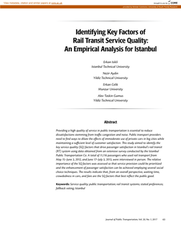 Identifying Key Factors of Rail Transit Service Quality: an Empirical Analysis for Istanbul