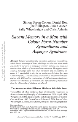 Savant Memory in a Man with Colour Form-Number Synaesthesia and Asperger Syndrome