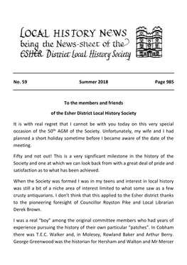 No. 59 Summer 2018 Page 985 to the Members and Friends of the Esher