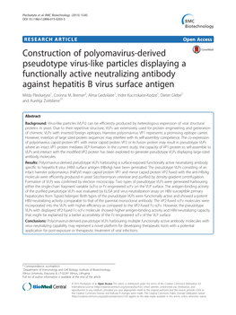 Construction of Polyomavirus-Derived Pseudotype Virus-Like Particles