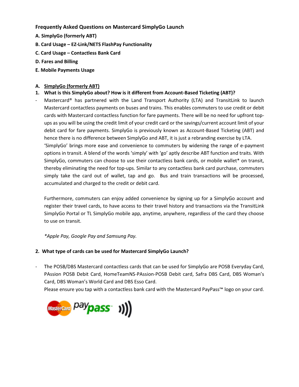 Frequently Asked Questions on Mastercard Simplygo Launch A