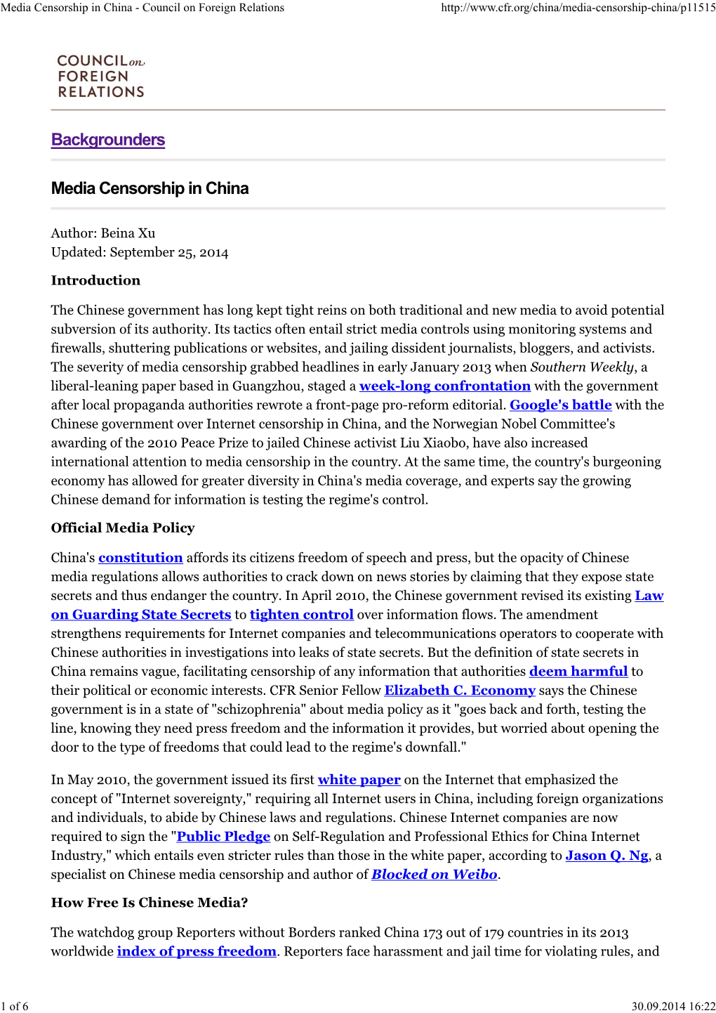 Media Censorship in China - Council on Foreign Relations