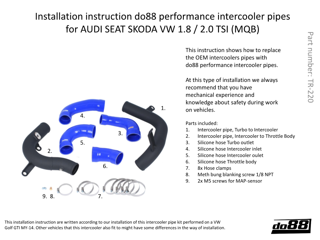 Installation Instruction Do88 Performance Intercooler Pipes For