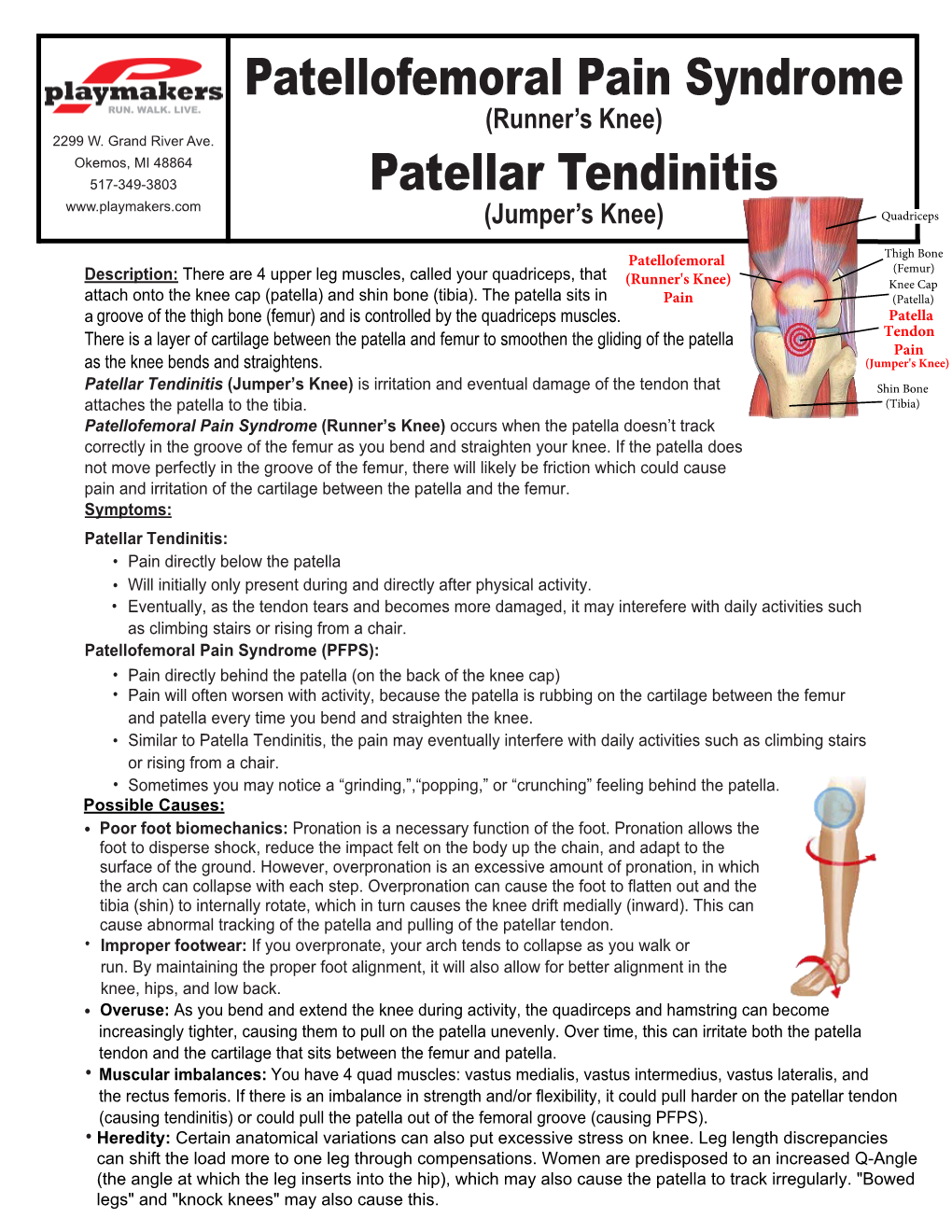 Patellofemoral Pain Syndrome Patellar Tendinitis