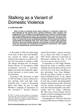 Stalking As a Variant of Domestic Violence