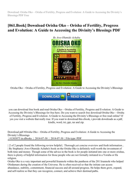 Download Orisha Oko Œ Orisha of Fertility, Progress and Evolution: a Guide to Accessing the Divinity™S Blessings