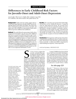 Differences in Early Childhood Risk Factors for Juvenile-Onset and Adult-Onset Depression