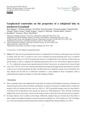 Geophysical Constraints on the Properties of a Subglacial Lake In