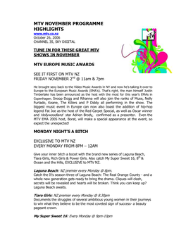 Mtv Nz November Programme Highlights Vj Search