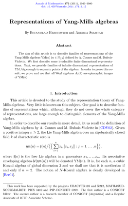 Representations of Yang-Mills Algebras