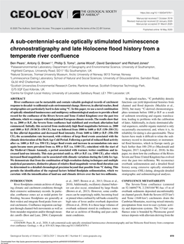 A Sub-Centennial-Scale Optically Stimulated Luminescence Chronostratigraphy and Late Holocene Flood History from a Temperate River Confluence Ben Pears1, Antony G