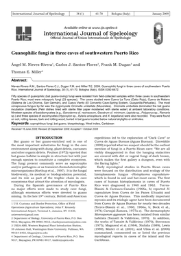 Guanophilic Fungi in Three Caves of Southwestern Puerto Rico