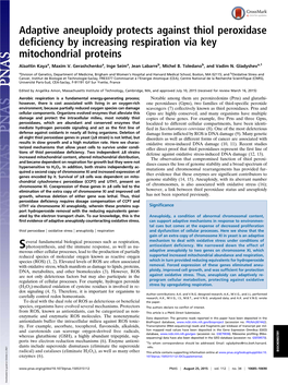 Adaptive Aneuploidy Protects Against Thiol Peroxidase Deficiency by Increasing Respiration Via Key Mitochondrial Proteins