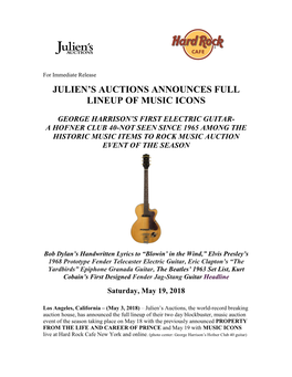 Julien's Auctions Announces Full Lineup of Music Icons George Harrison's