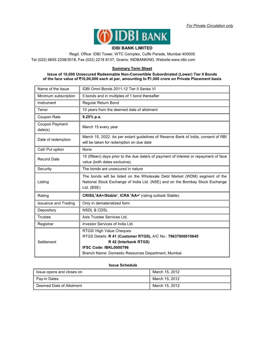 Term Sheet LT II