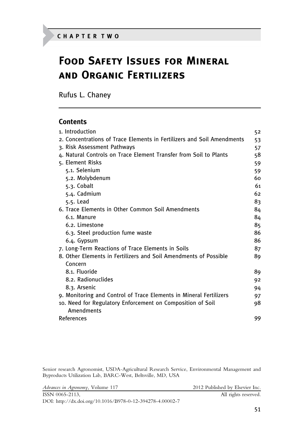 Food Safety Issues for Mineral and Organic Fertilizers