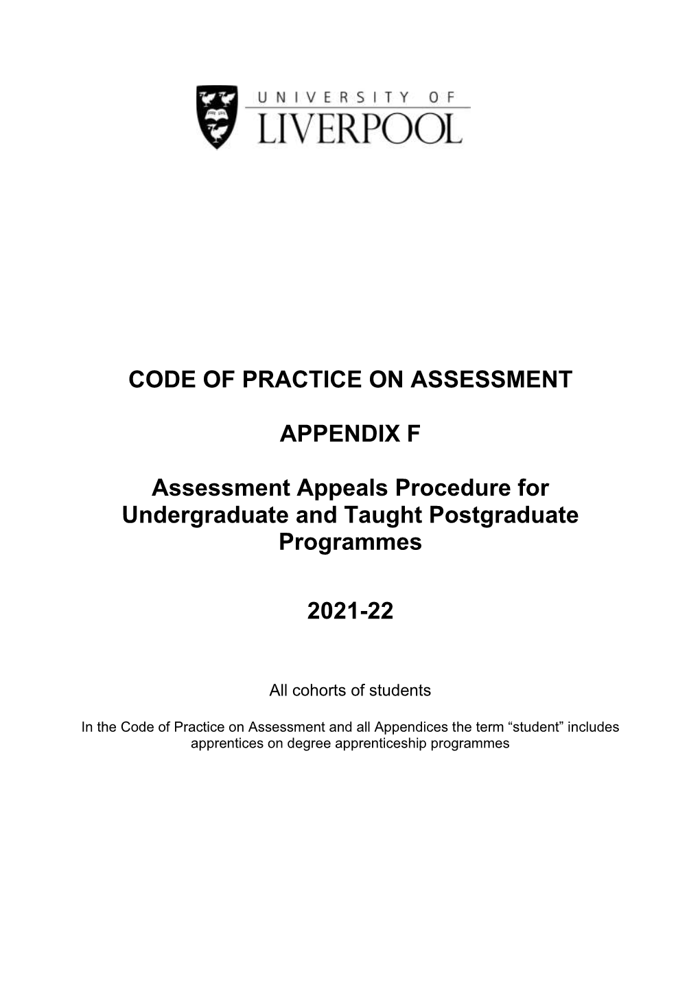 Code of Practice on Assessment Appendix F