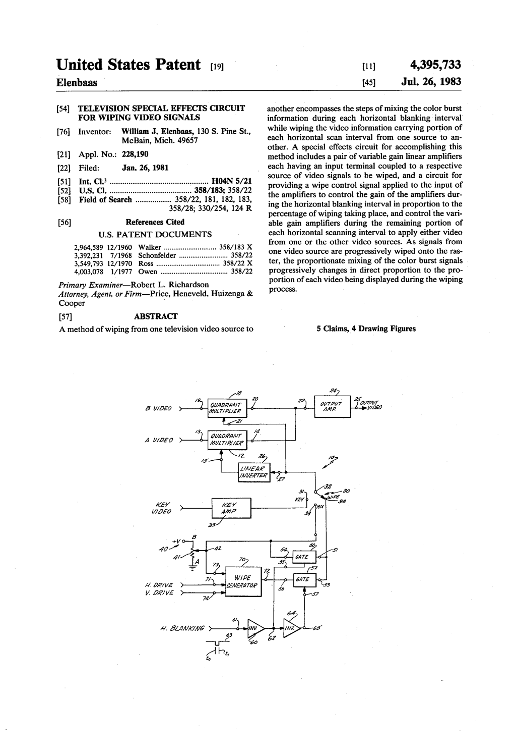 United States Patent (19) 11 4,395,733 Elenbaas 45 Jul