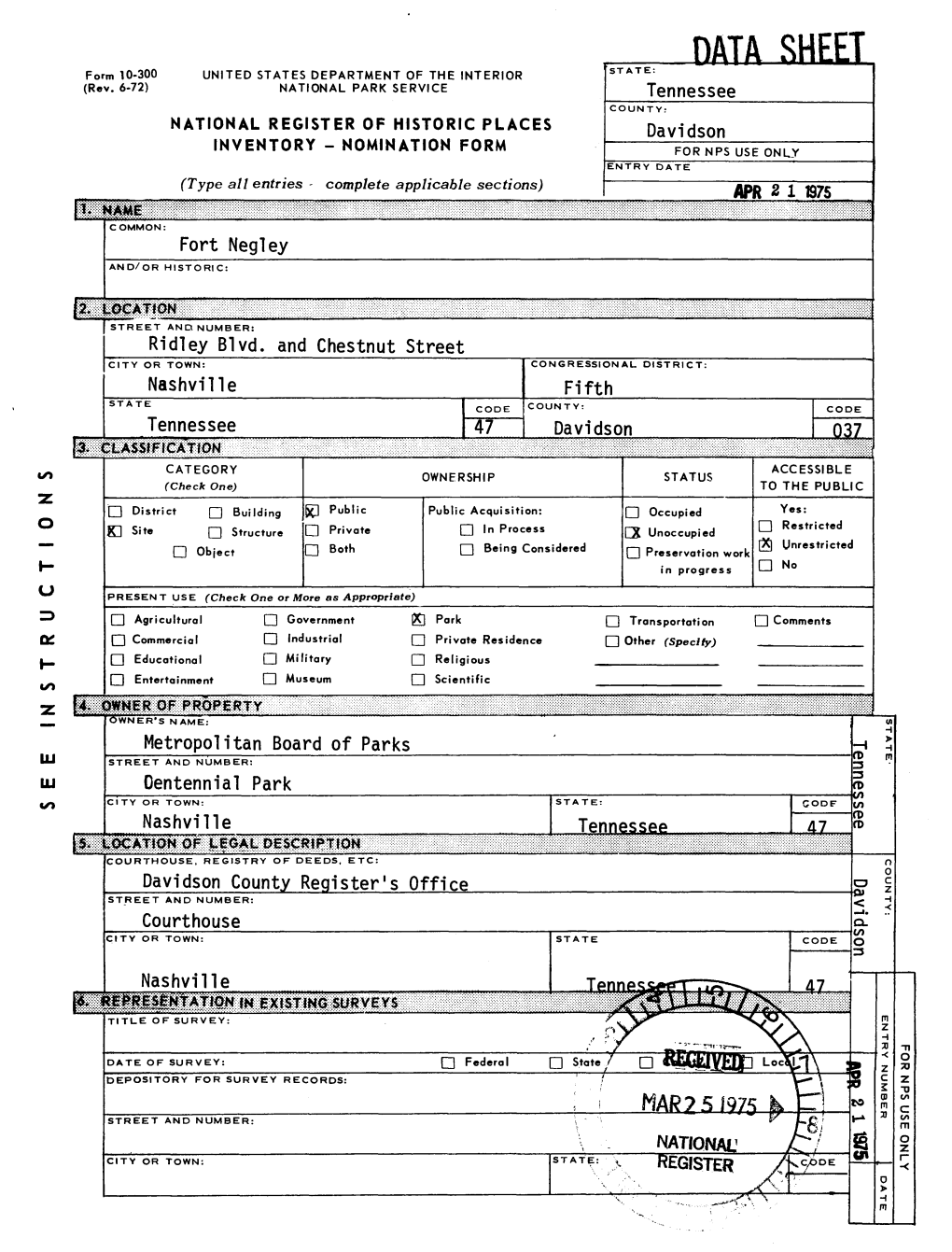 DATA SHEET Form 10-300 UNITED STATES DEPARTMENT of the INTERIOR STATE: (Rev