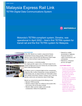 Malaysia Express Rail Link TETRA Digital Data Communications System