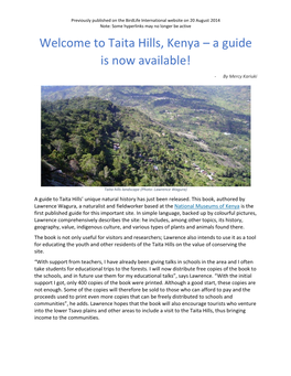 Taita Hills, Kenya – a Guide Is Now Available!