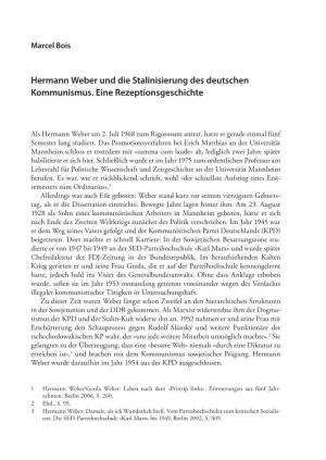 Hermann Weber Und Die Stalinisierung Des Deutschen Kommunismus