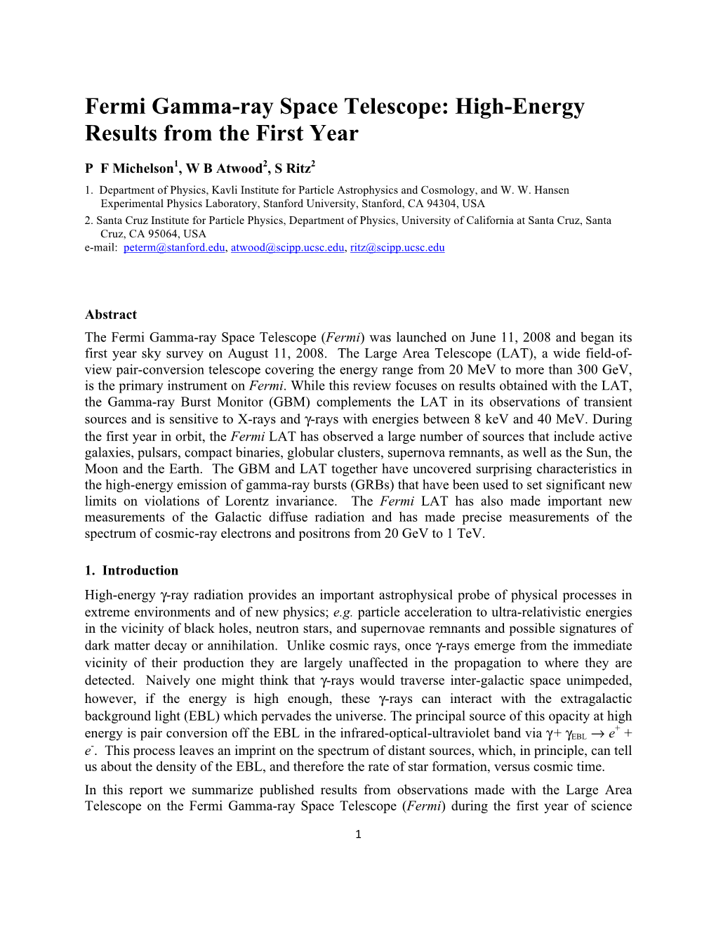 Fermi Gamma-Ray Space Telescope: High-Energy Results from the First Year