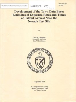 Development of the Town Data Base: Estimates of Exposure Rates and Times of Fallout Arrival Near the Nevada Test Site