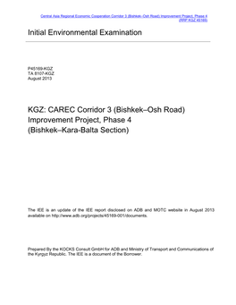 Bishkek–Osh Road) Improvement Project, Phase 4 (RRP KGZ 45169) Initial Environmental Examination