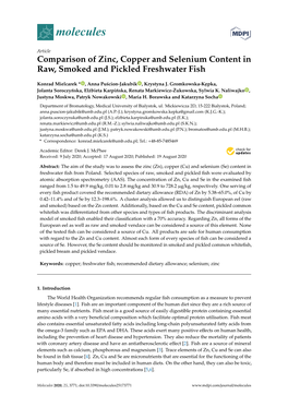 Comparison of Zinc, Copper and Selenium Content in Raw, Smoked and Pickled Freshwater Fish