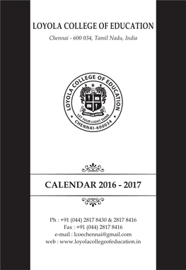 Loyola College of Education Calendar 2016