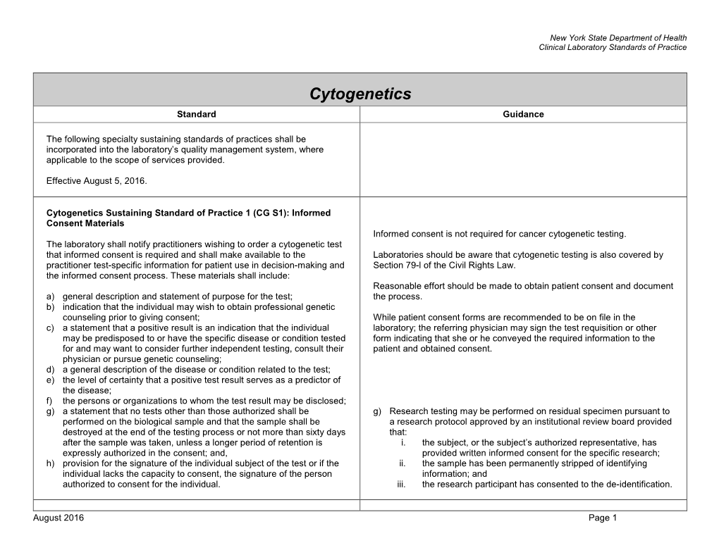Cytogenetics Standard Guidance