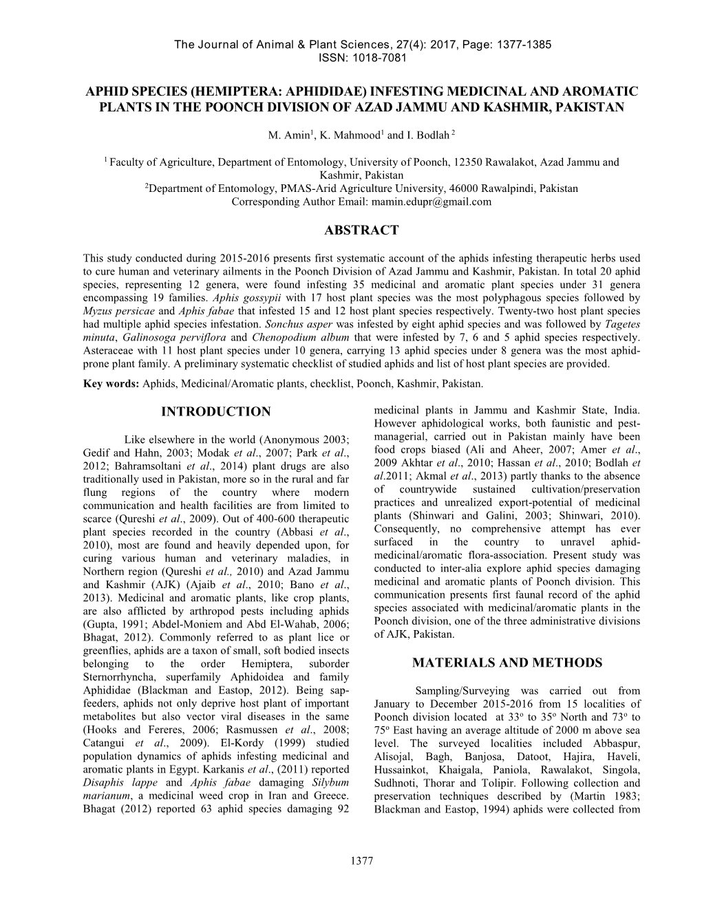 Aphid Species (Hemiptera: Aphididae) Infesting Medicinal and Aromatic ...