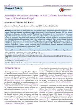 Research Article Assessment of Genotoxic Potential in Rats