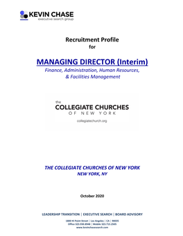 MANAGING DIRECTOR (Interim) Finance, Administration, Human Resources, & Facilities Management
