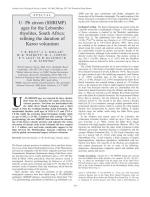 U–Pb Zircon (SHRIMP) Ages for the Lebombo Rhyolites, South Africa
