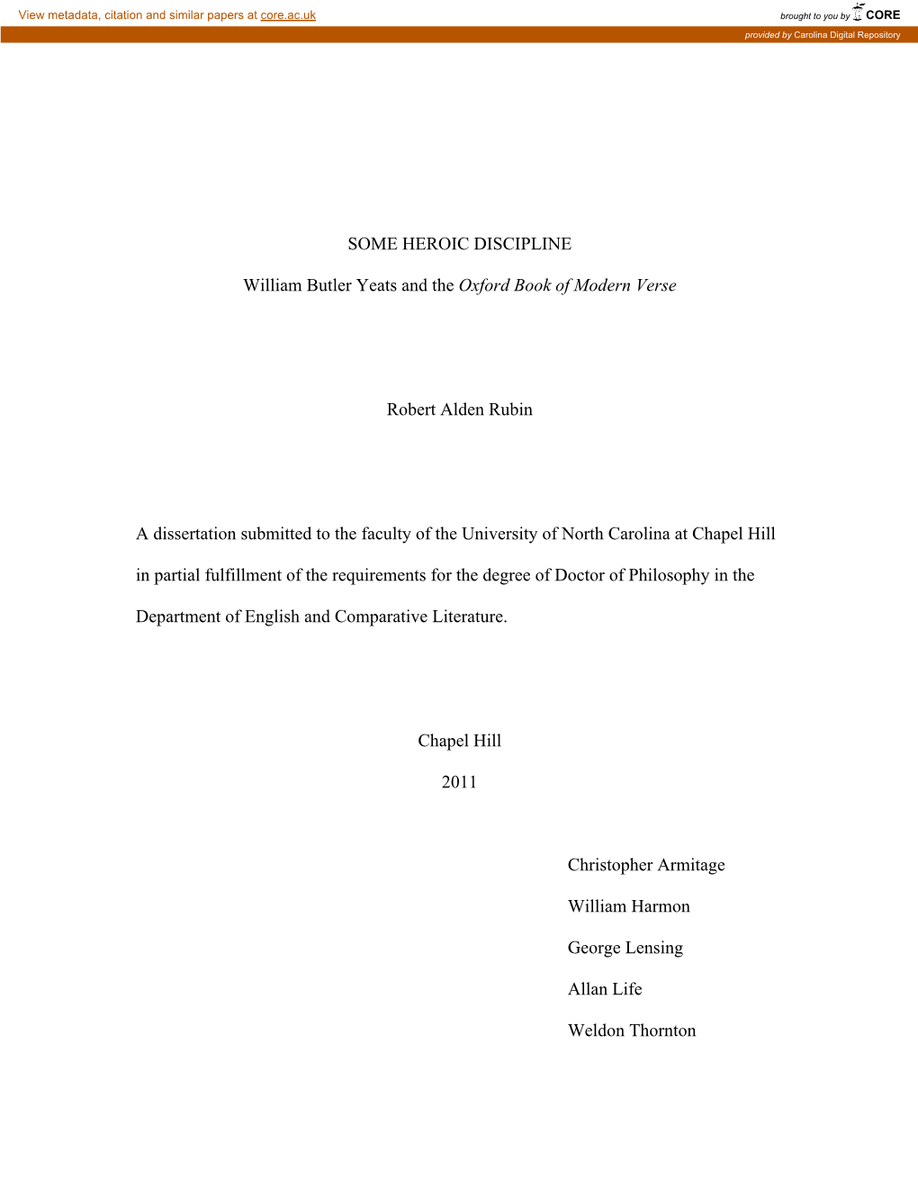 SOME HEROIC DISCIPLINE William Butler Yeats and the Oxford Book Of