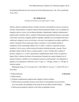 Flora Mesoamericana, Volumen 2 (2), Moraceae, Página 1 De 91 Inicialmente Publicada En El Sitio Internet De La Flora Mesoameric