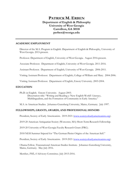 Download Curriculum Vitae for Patrick Erben