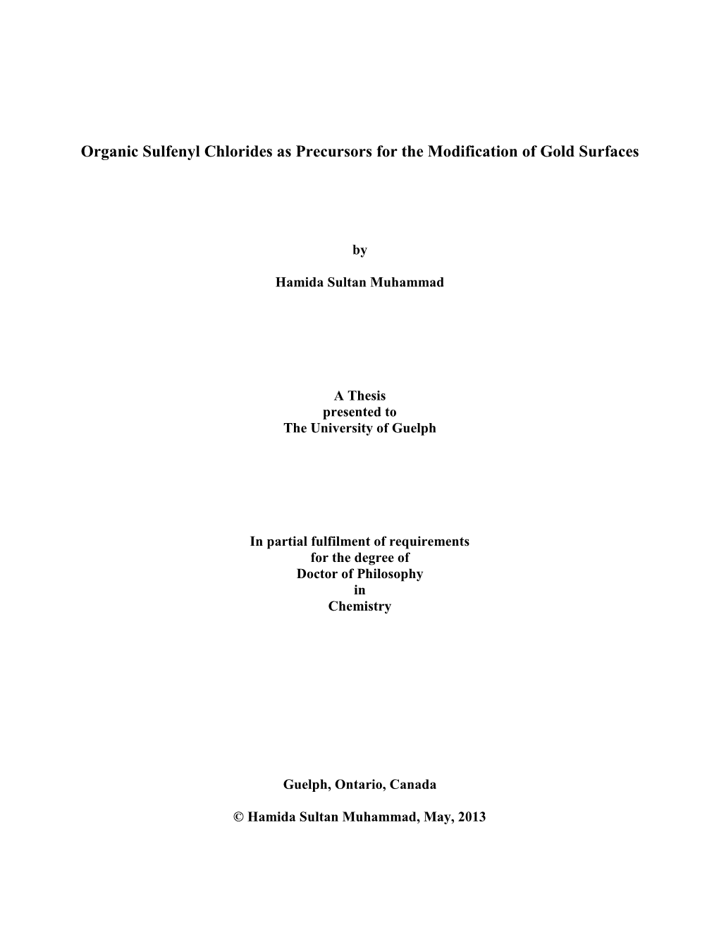 Organic Sulfenyl Chlorides As Precursors for the Modification of Gold Surfaces