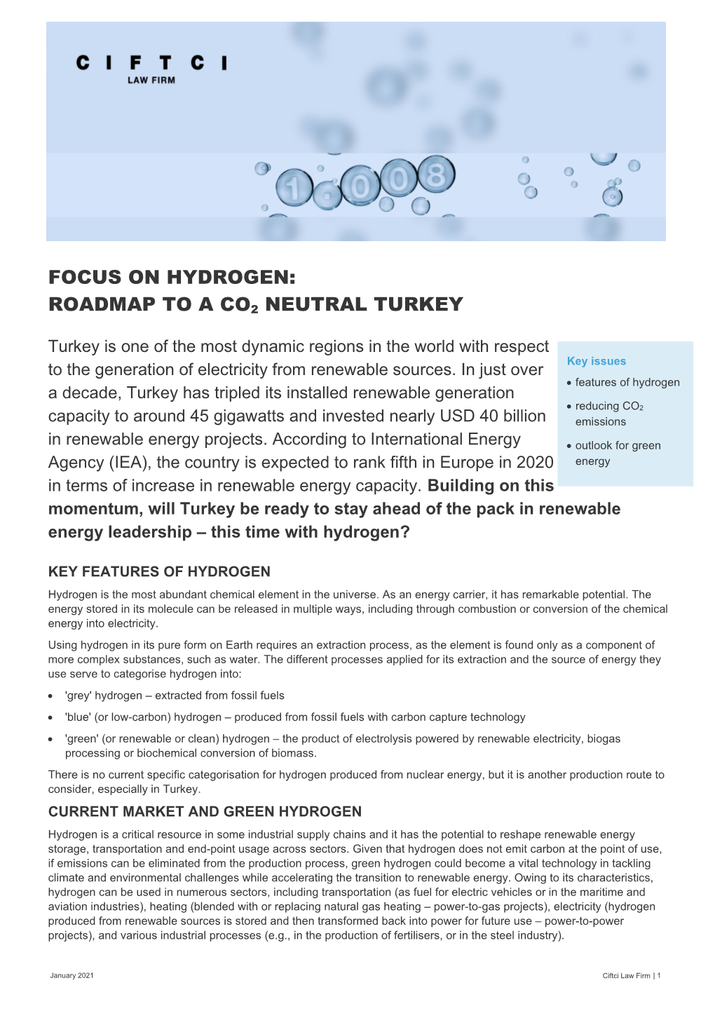 Focus on Hydrogen: Roadmap to a Co2 Neutral Turkey