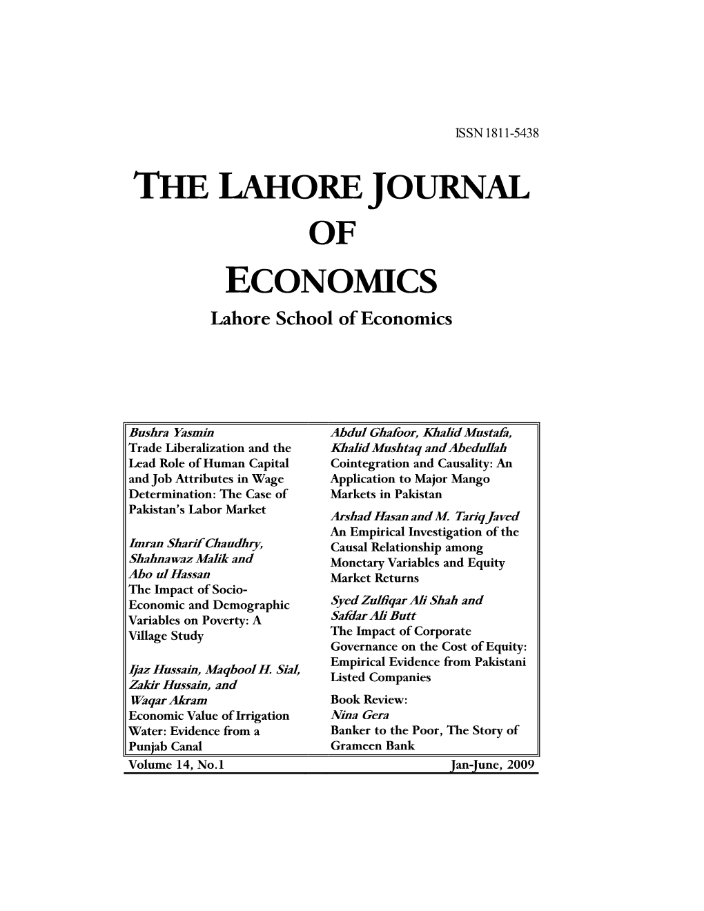 THE LAHORE JOURNAL of ECONOMICS Lahore School of Economics