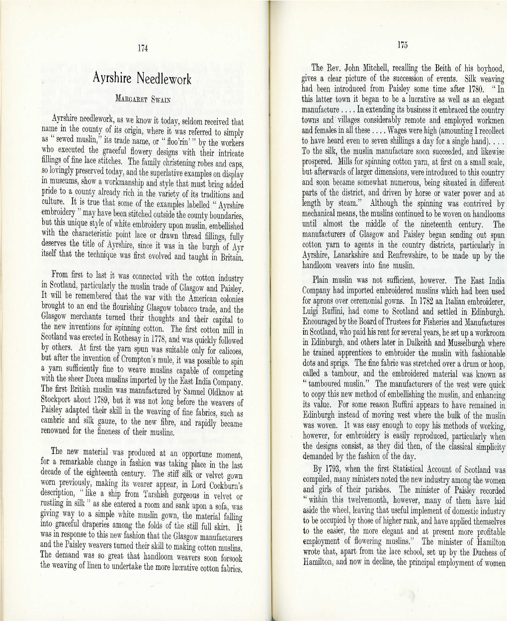 Ayrshire Needlework Had Been Introduced from Paisleji' Some Time After 1780
