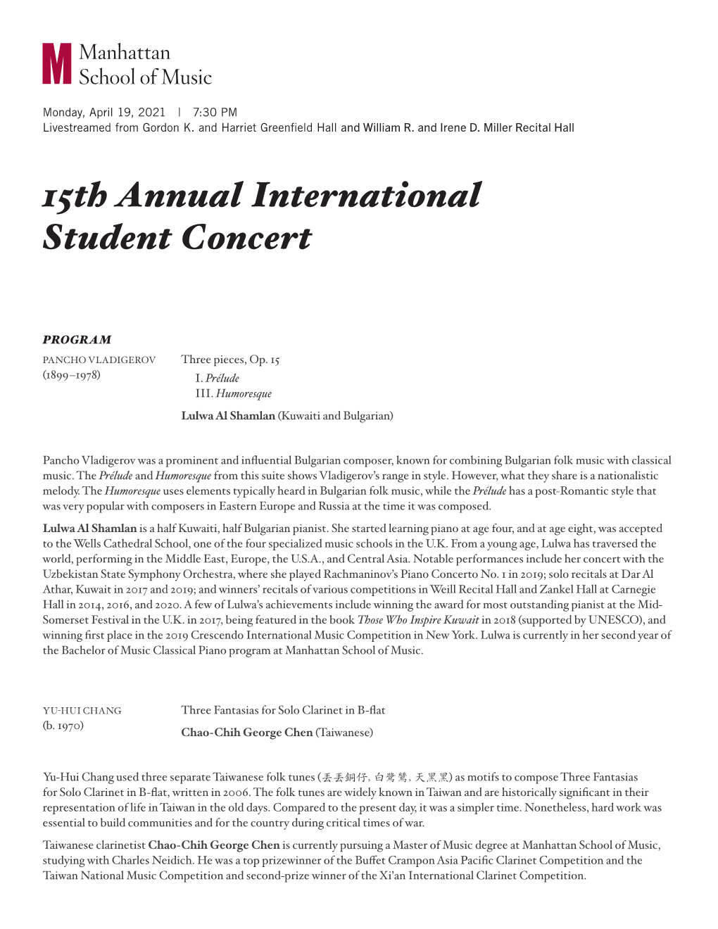 15Th Annual International Student Concert