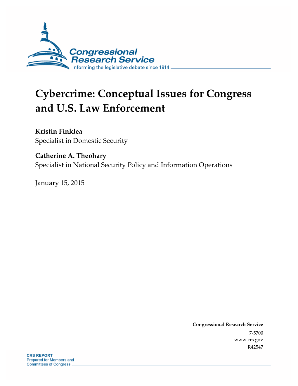 Cybercrime: Conceptual Issues for Congress and U.S. Law Enforcement