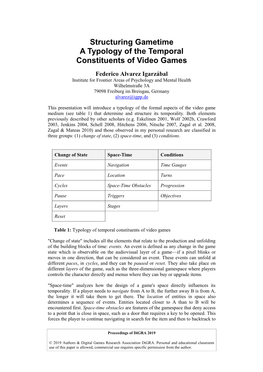 Structuring Gametime a Typology of the Temporal Constituents of Video Games