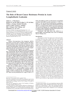The Role of Breast Cancer Resistance Protein in Acute Lymphoblastic Leukemia