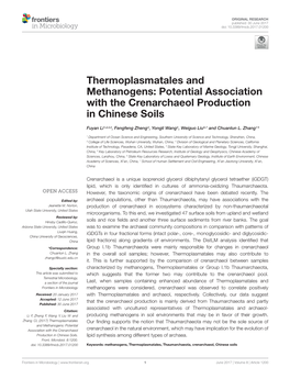 Thermoplasmatales and Methanogens: Potential Association with the Crenarchaeol Production in Chinese Soils