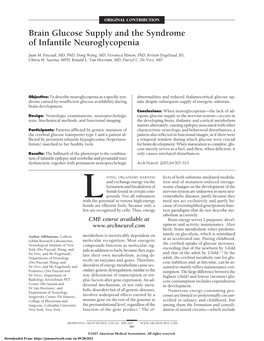 Brain Glucose Supply and the Syndrome of Infantile Neuroglycopenia